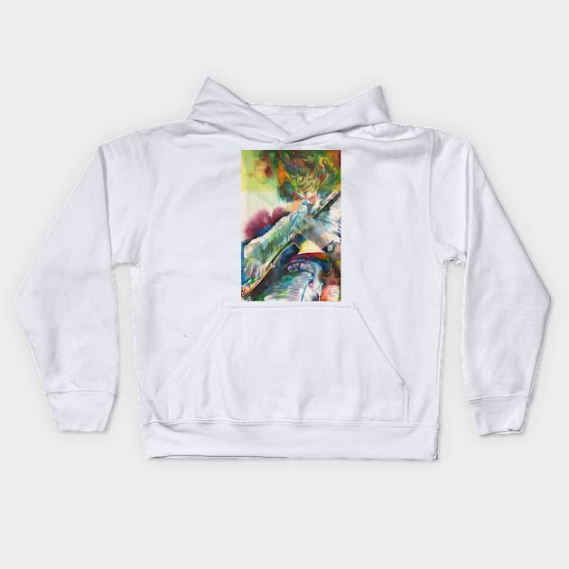 JEFF BECK watercolor portrait .1 Kids Hoodie by lautir